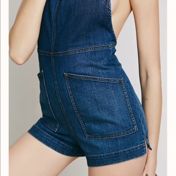 Free People blue denim halter romper overalls - Picture 5 of 16
